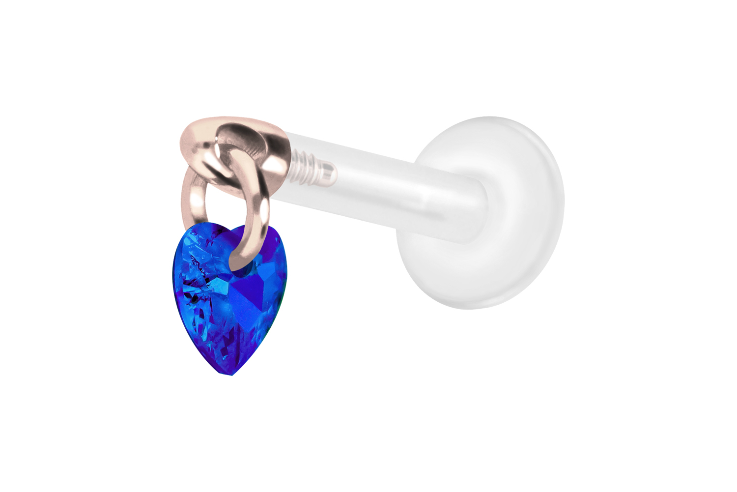 PTFE Labret Piercing mit Innengewinde + Titan-Aufsatz KRISTALLHERZ